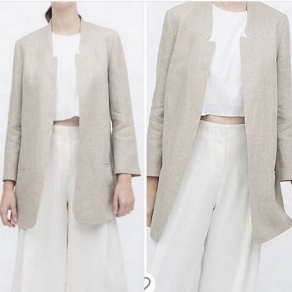 Zara Rustic Linen Open Front Blazer Jacket, XS - Picture 1 of 16